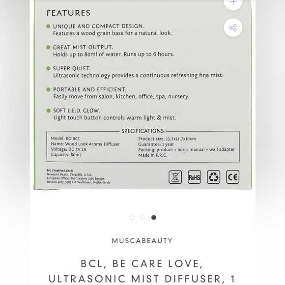 BCL - be.care.love - ULTRASONIC MIST DIFFUSER -
For use with essential oils . - Picture 3 of 3